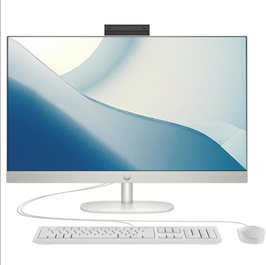 HP 24-cr0121nh All-In-One Desktop Computer, 24" FHD IPS Touch Display, Intel Core i5-1335U, 8GB RAM, 512GB SSD, Intel Iris Xe Graphics, HP 125 Wired K/B & Mouse, FreeDOS, White | 91H63EA#BH5
