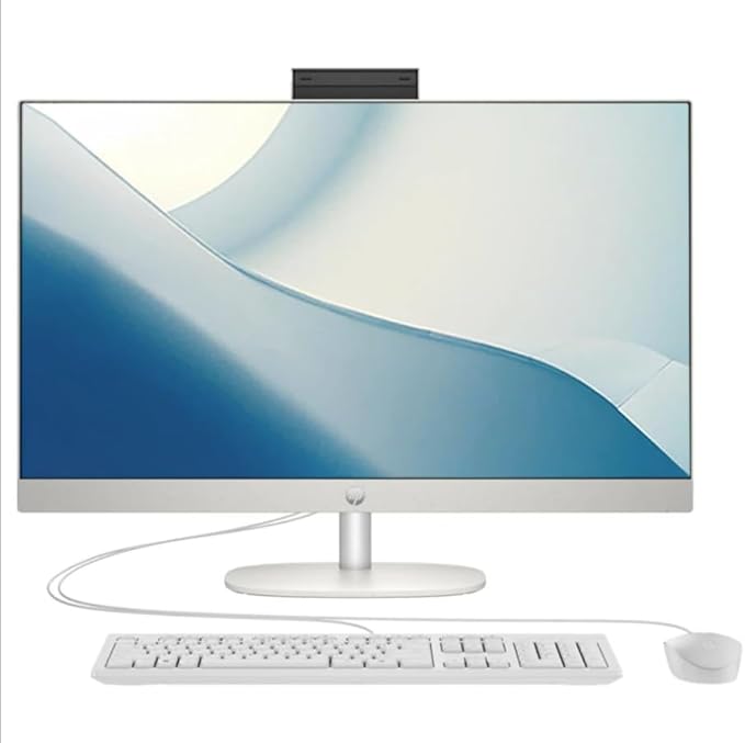 HP All-in-One 24-cb1471nh Desktop Computer, 23.8" FHD IPS Display, Intel Core i5-1235U Processor, 8GB RAM, 512GB SSD, Intel Iris Xe Graphics, 310 Wired Keyboard & Mouse, FreeDOS, White | A7DA7EA#BH5