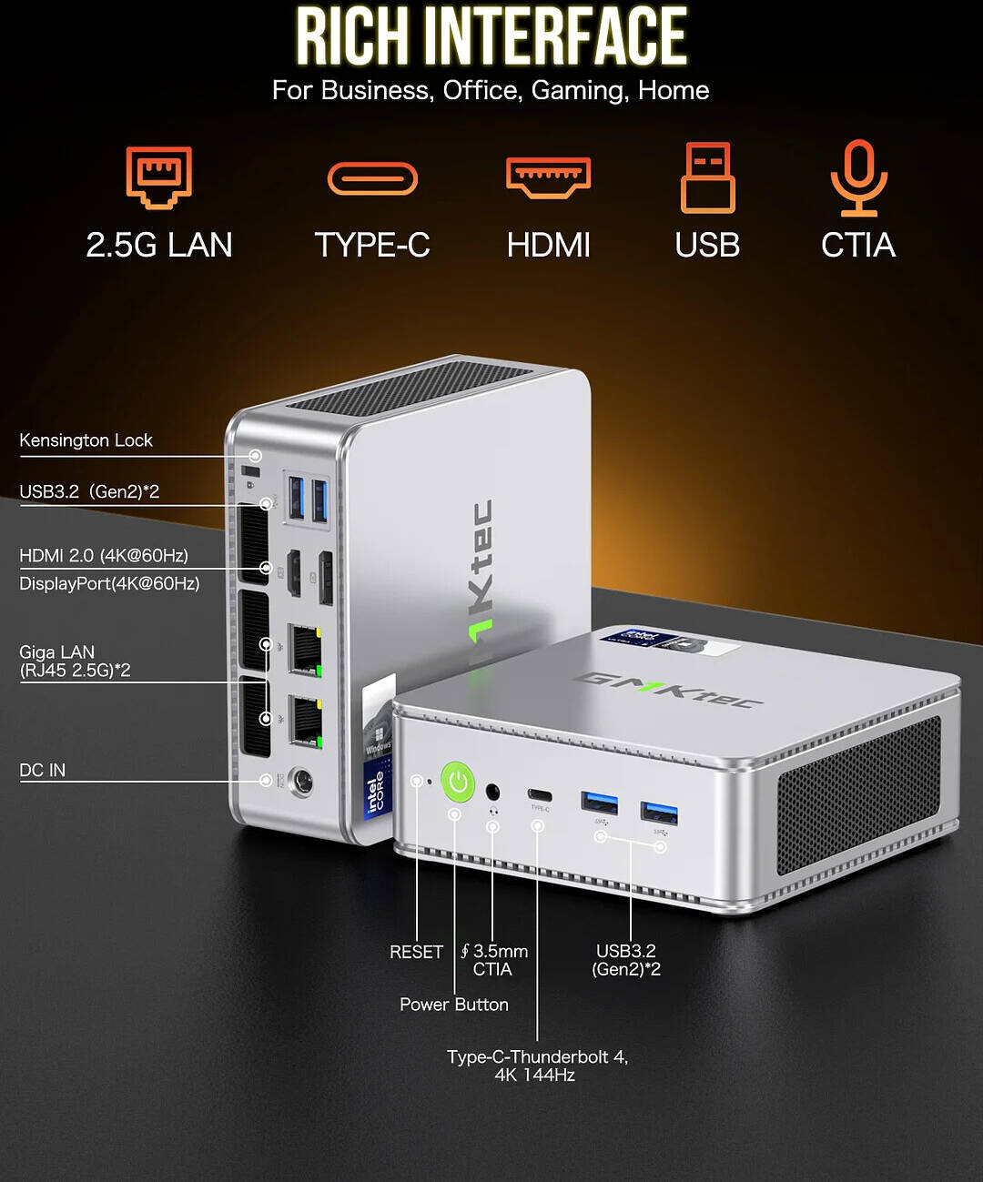 GMKtec NucBox K9, Mini PC, Intel Core Ultra 5 125H, 32GB DDR5 RAM, 1TB SSD, Dual LAN 2.5G, WiFi 6E, Thunderbolt 4.0, BT 5.2, DP, HDMI, Dual Fan, Windows 11 Pro | NucBox K9