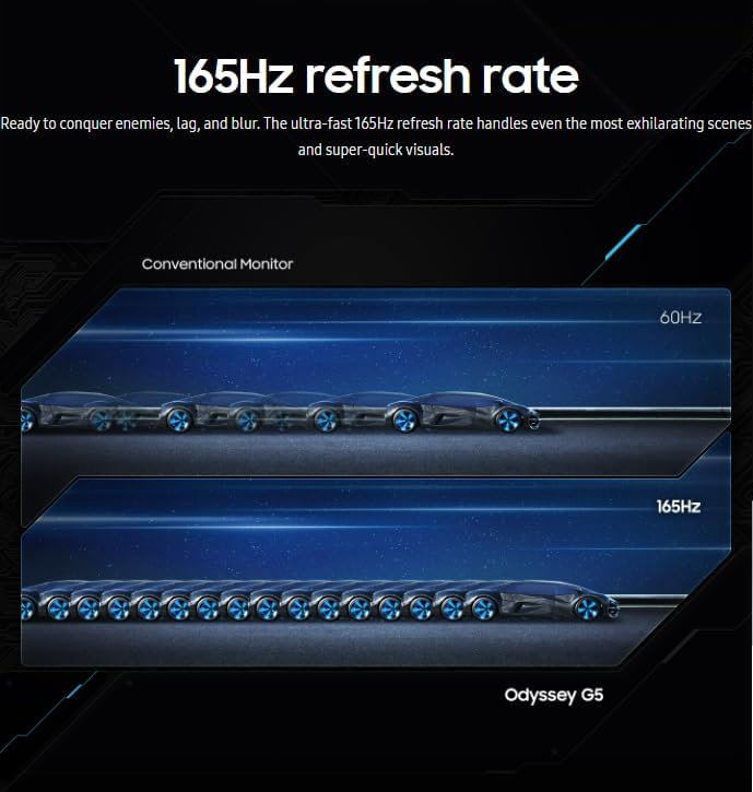 Samsung Gaming Monitor 34 inch Odyssey G5 Curved Ultra Wide QHD (3,440 x 1,440) 165Hz Refresh Rate 1Ms Response Time, FreeSync Premium LC34G55TWWMXUE
