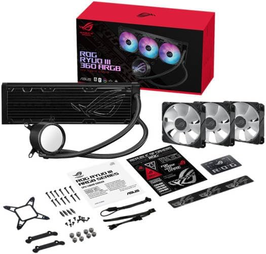ASUS ROG RYUO III 360 ARGB Black AIO Cooler – Asetek Pump, EMMA Display, Addressable RGB, Aura Sync Compatible