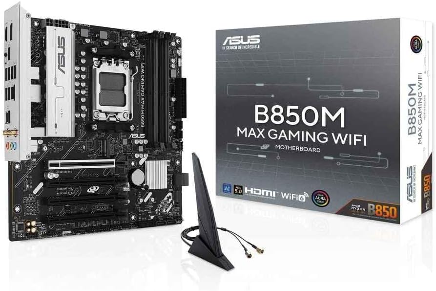 ASUS B850M MAX GAMING WIFI Motherboard – Socket AM5, B850 Chipset, USB 10Gbps, WiFi 6, CECT2, Micro-ATX