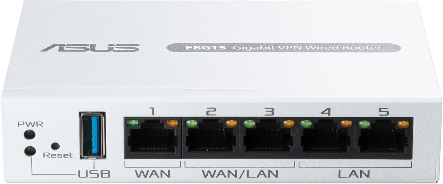 ASUS ExpertWiFi EBG15 Gigabit VPN Wired Router – 5-Port, Dual WAN, USB Backup, VLAN Support, Commercial-Grade Security