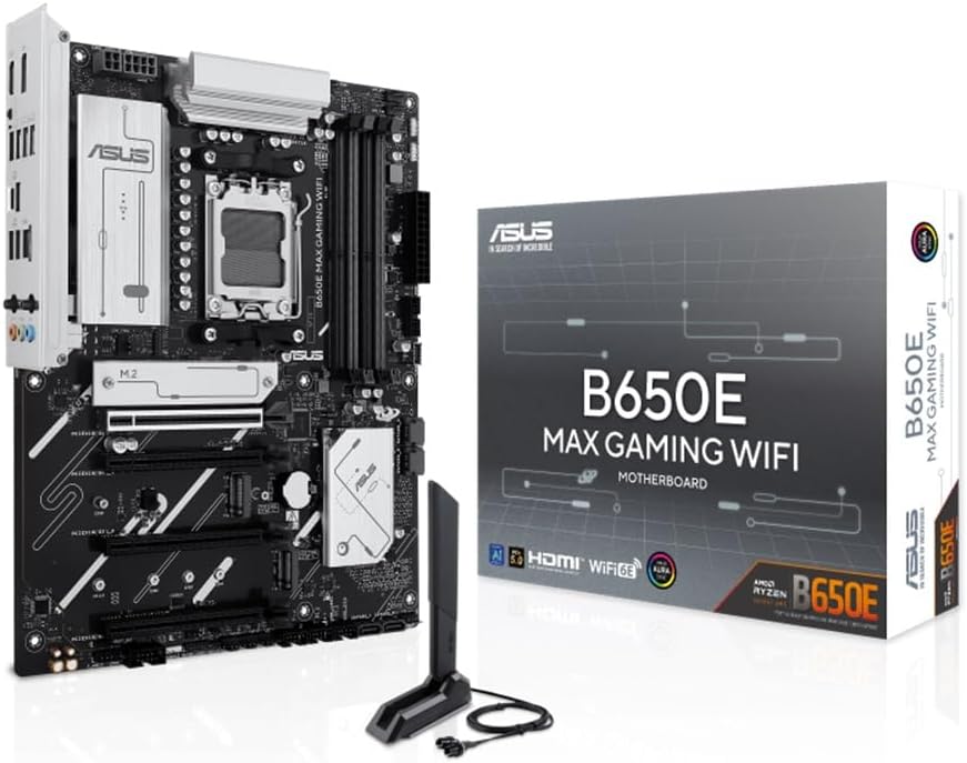 ASUS B650E MAX GAMING WIFI-AE   ATX AM5 Motherboard with DDR5-8000+ OC, PCIe 5.0, WiFi 6E, 2.5Gb Ethernet, USB 10Gbps Type-C, DisplayPort, HDMI BIOS FlashBack Aura Sync RGB & Advanced AI PC Support