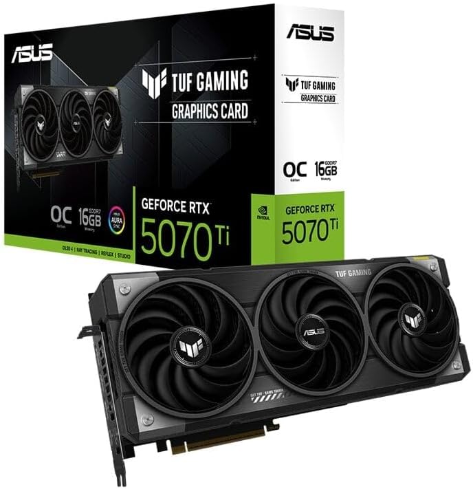 ASUS TUF Gaming GeForce RTX 5070 Ti Overclocked Edition Graphics Card – 16GB GDDR6, PCIe 4.0, Military-Grade Components, Axial-Tech Fans, Dual Ball Bearings