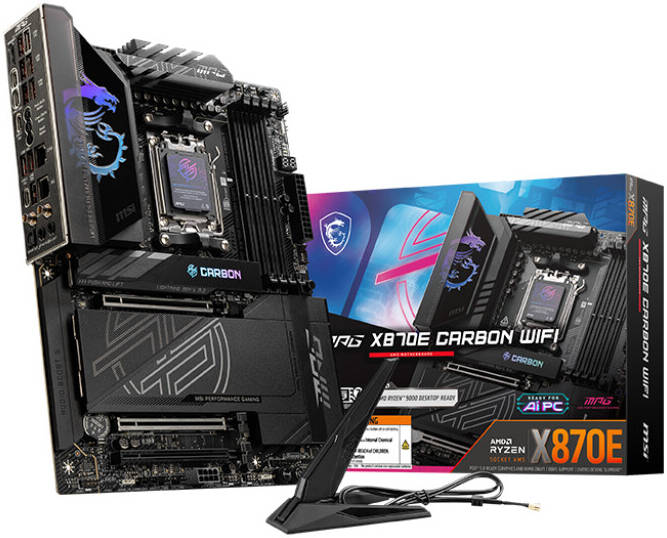 MSI MPG X870E CARBON WIFI Motherboard – ATX, AMD X870E Chipset, Supports Ryzen 9000/7000 Series, DDR5, PCIe 5.0, Wi-Fi 7, 2.5G LAN, USB 4.0, Frozr AI Cooling, Mystic Light RGB, Carbon Fiber Design – High-Performance Gaming Motherboard