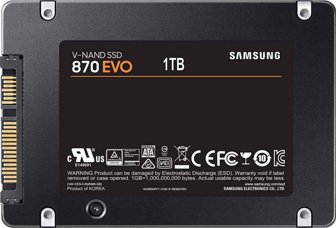 Samsung 870 EVO 1TB 2.5" SATA III Internal Solid State Drive – Up to 560MB/s Read, 530MB/s Write, V-NAND Technology, 5-Year Warranty – Reliable & Fast SSD for Laptops, Desktops, and Everyday Computing