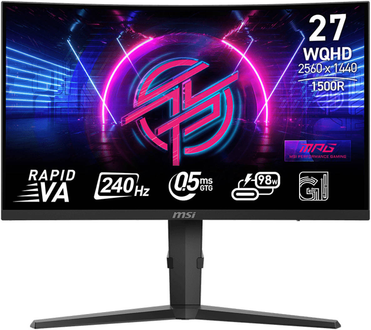 MSI MPG 275CQRXF 27" QHD 250Hz Curved Gaming Monitor – Rapid VA Panel, 1ms Response, FreeSync Premium, G-SYNC Compatible, HDR 400, USB-C, HDMI/DisplayPort, RGB Lighting, Adjustable Stand – Immersive Esports Display