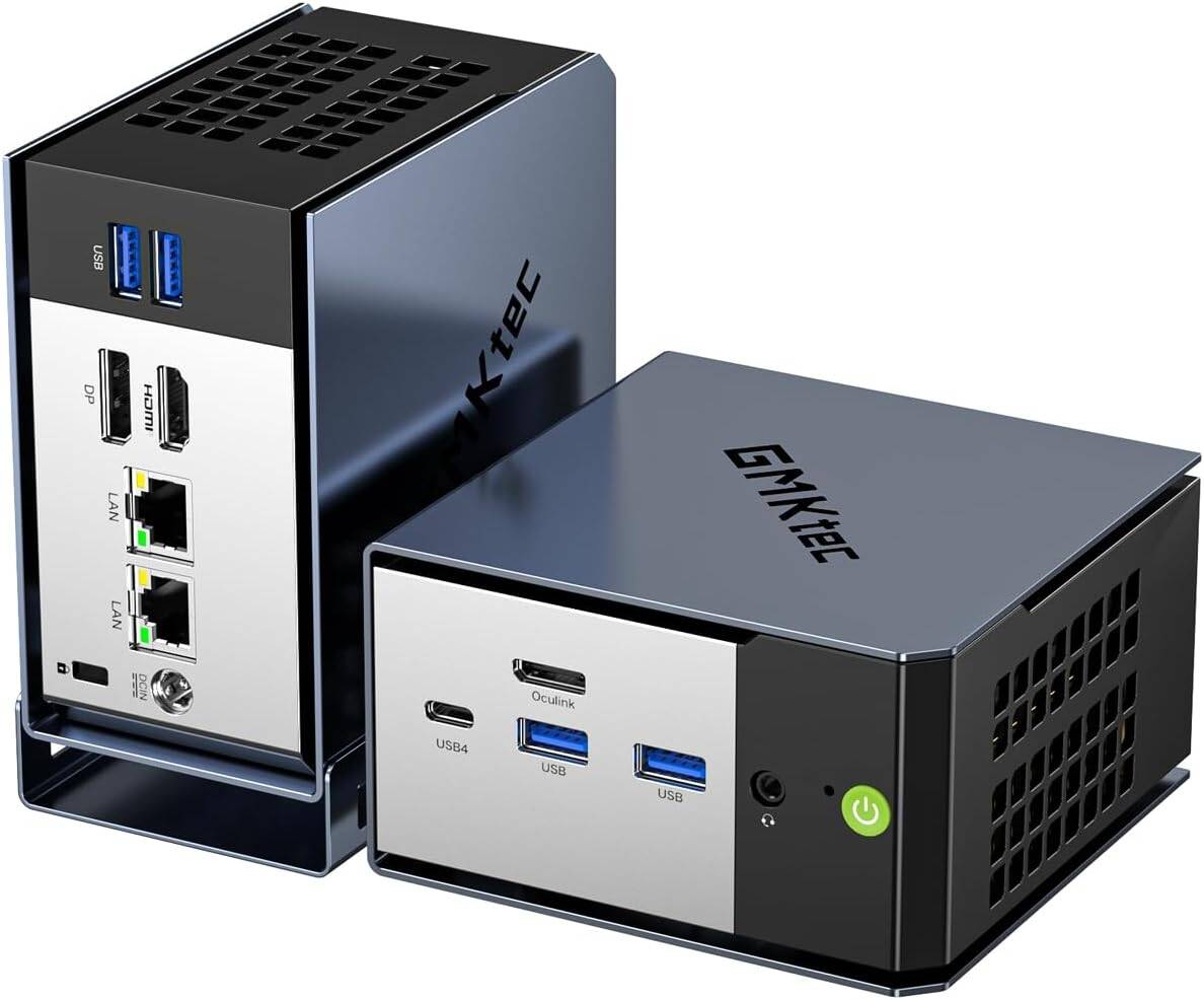 GMKtec AI Mini PC AMD Ryzen AI 9 HX-370 Serie(5.1GHz) Mini Gaming Computers, 32GB LPDDR5X 1TB PCIe 4.0 SSD, Support, Triple Screen 8K Display, WiFi 6 & USB4/Oculink Interface | EVO-X1