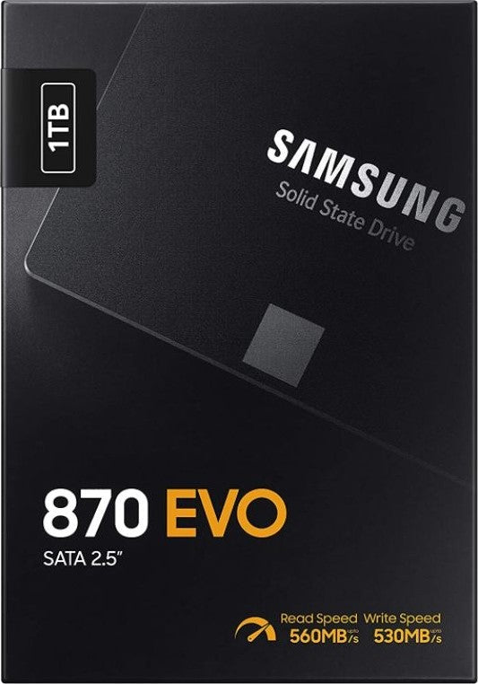 Samsung 870 EVO 1TB 2.5" SATA III Internal Solid State Drive – Up to 560MB/s Read, 530MB/s Write, V-NAND Technology, 5-Year Warranty – Reliable & Fast SSD for Laptops, Desktops, and Everyday Computing