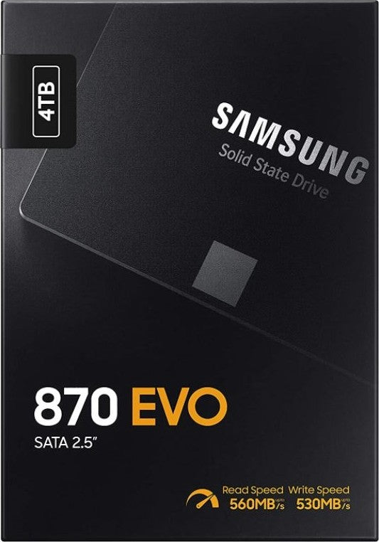 Samsung 870 EVO 4TB 2.5" SATA III Internal Solid State Drive – Up to 560MB/s Read, 530MB/s Write, V-NAND Technology, Reliable & High-Performance SSD, 5-Year Warranty – Ideal for Laptops, Desktops & NAS Systems