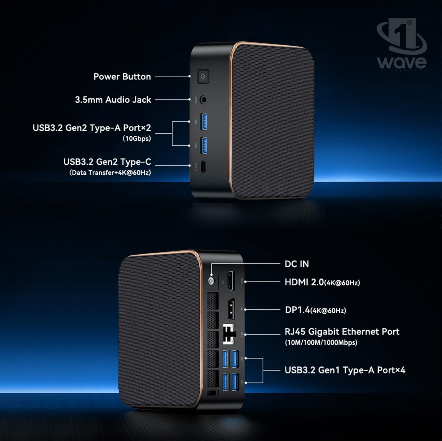 First Wave MicroStorm M5 Mini PC – Intel Core i5-12450H, RAM, SSD, Mini Desktop PC with USB-C, Triple 4K Display, Ethernet RJ45, WiFi 6, BT 5.2, VESA Monitor Mount, Perfect for Office & Home