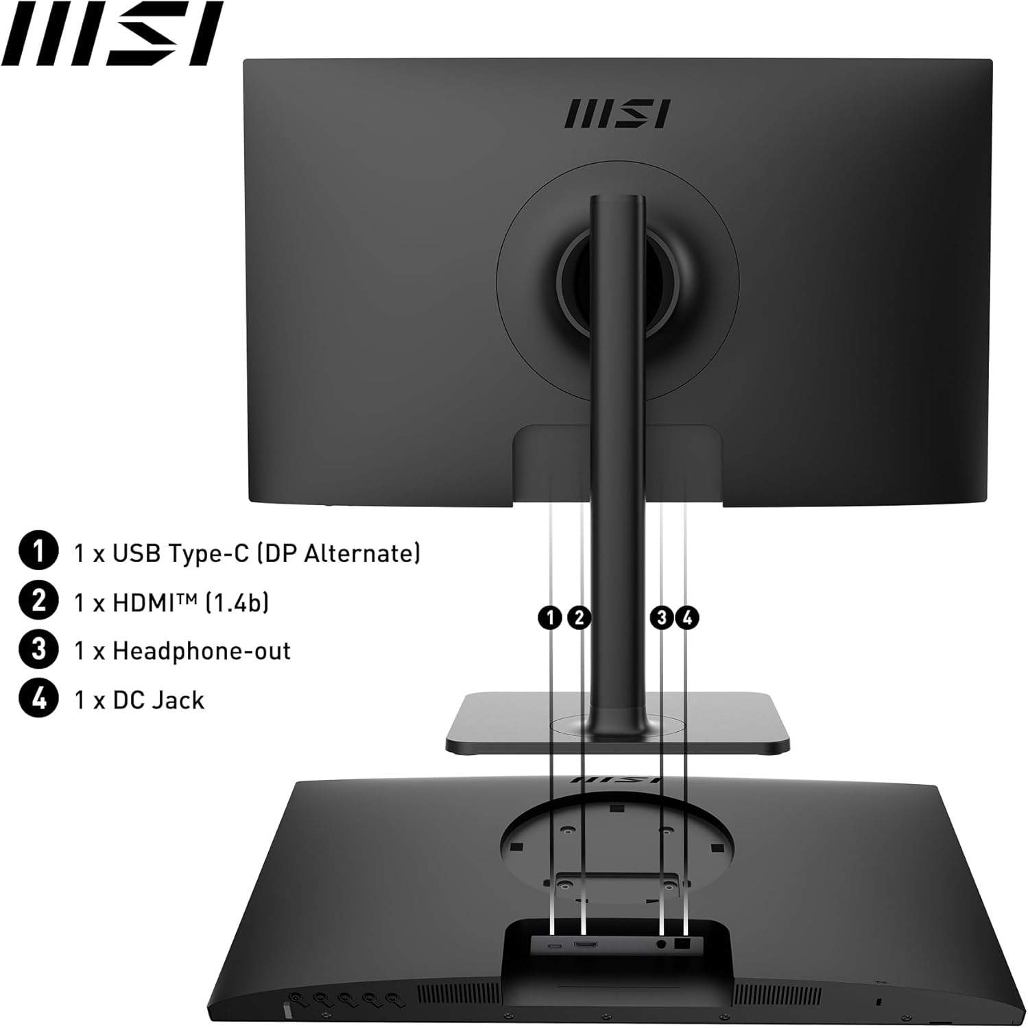 MSI Modern MD2412P 23.8" Full HD IPS Monitor – Adjustable Stand (Tilt/Swivel/Pivot/Height), Eye-Care Flicker-Free & Blue Light Reduction, HDMI/DisplayPort/USB-C, Slim Modern Design – Ideal for Home & Office Productivity