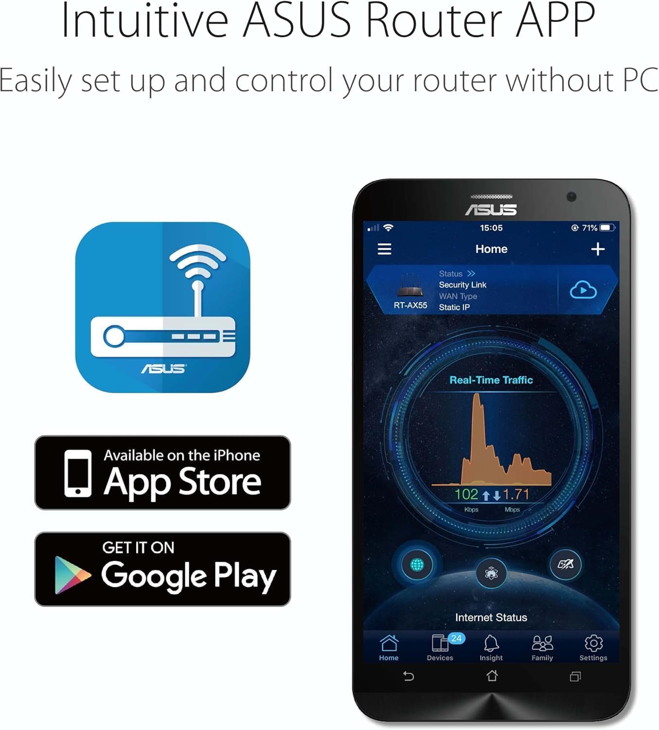 ASUS RT-AX52 WiFi 6 Dual-Band Router – 1,800 Mbps, OFDMA & MU-MIMO, AiMesh Compatible