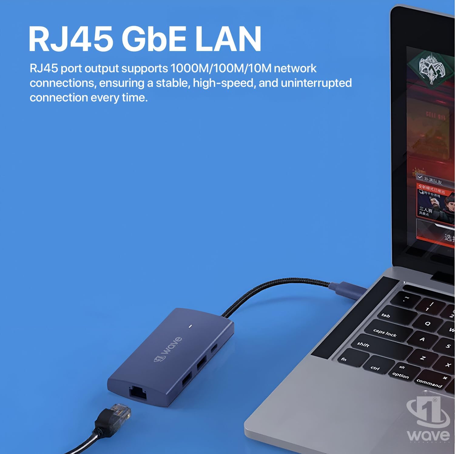 First Wave PocketHub 6-in-1 USB-C Docking Hub – 4K HDMI 2.0, 100W PD Charging, RJ45 GbE LAN, USB-C, 2× USB 3.2 Ports, Portable Multiport Adapter for Laptop, MacBook Pro/Air, iPad, PC, Metallic Blue