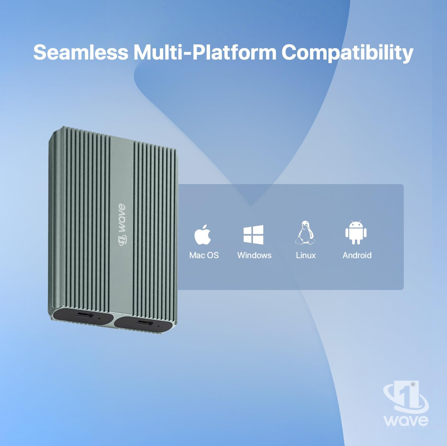 First Wave TwinDrive Dual NVMe SSD Enclosure – USB-C 3.2 Gen 2 (10Gbps), Aluminum Alloy Body, Tool-Free Installation, Dual-Bay External SSD Case for NVMe M.2 PCIe SSDs, Metallic Grey