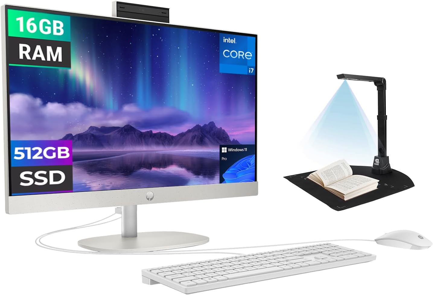 HP 24" All-in-One Desktop PC – Intel Core i7-1355U | 16GB RAM | 512GB NVMe SSD | 24" Full HD IPS Display | Intel Iris Xe Graphics | Wi-Fi 6 | Windows 11 Pro | Includes First Wave Document Scanner Bundle