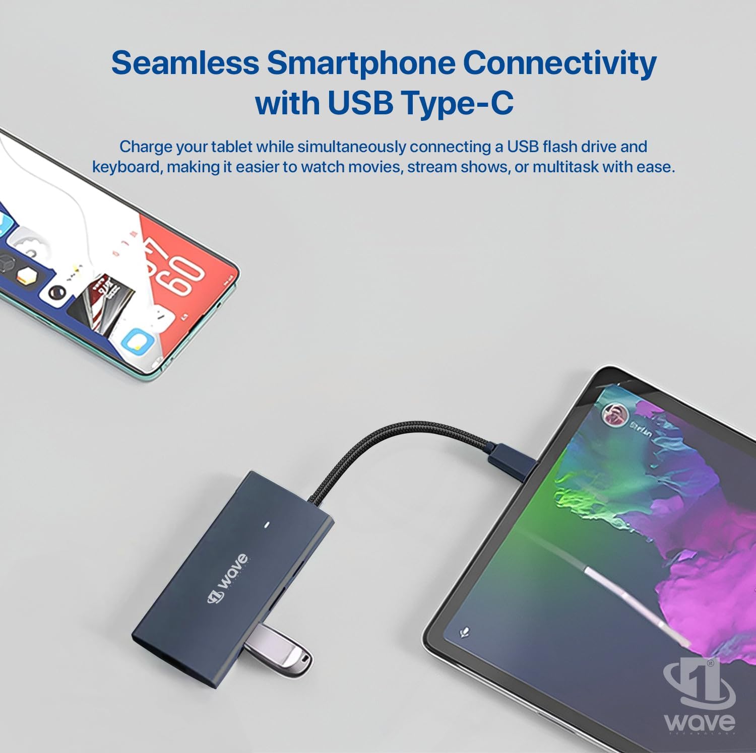 First Wave PocketHub 6-in-1 USB-C Docking Hub – 4K HDMI 2.0, 100W PD Charging, RJ45 GbE LAN, USB-C, 2× USB 3.2 Ports, Portable Multiport Adapter for Laptop, MacBook Pro/Air, iPad, PC, Metallic Blue