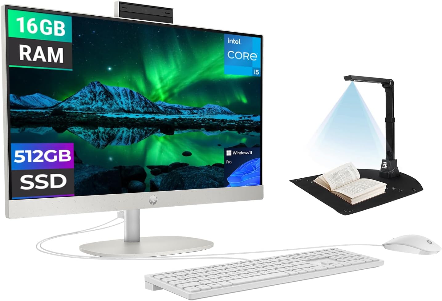 HP 24" Touch All-in-One Desktop PC – Intel Core i5-1334U | 16GB RAM | 512GB SSD | 24" Full HD Touch Display | Intel Graphics | Wi-Fi 6 | Windows 11 Pro | White | Includes First Wave Document Scanner