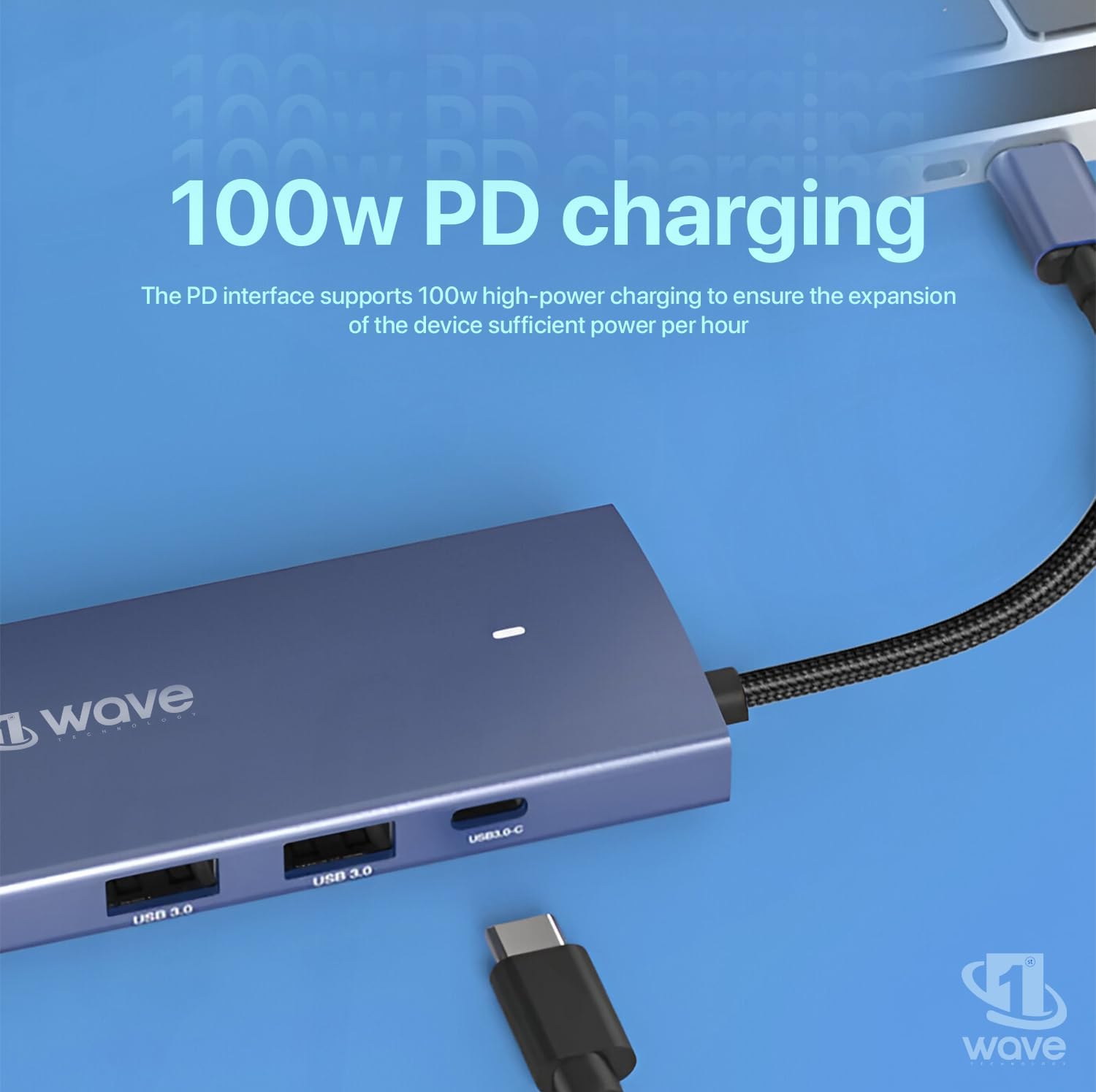 First Wave ProHub 9-in-1 USB-C Dock Hub – 4K HDMI 2.0, 100W PD, RJ45 GbE LAN, USB-C, 2× USB 3.2, USB 2.0, Micro SD & SD Card Slots, Portable Multiport Adapter for Laptop, MacBook, iPad, Metallic Blue