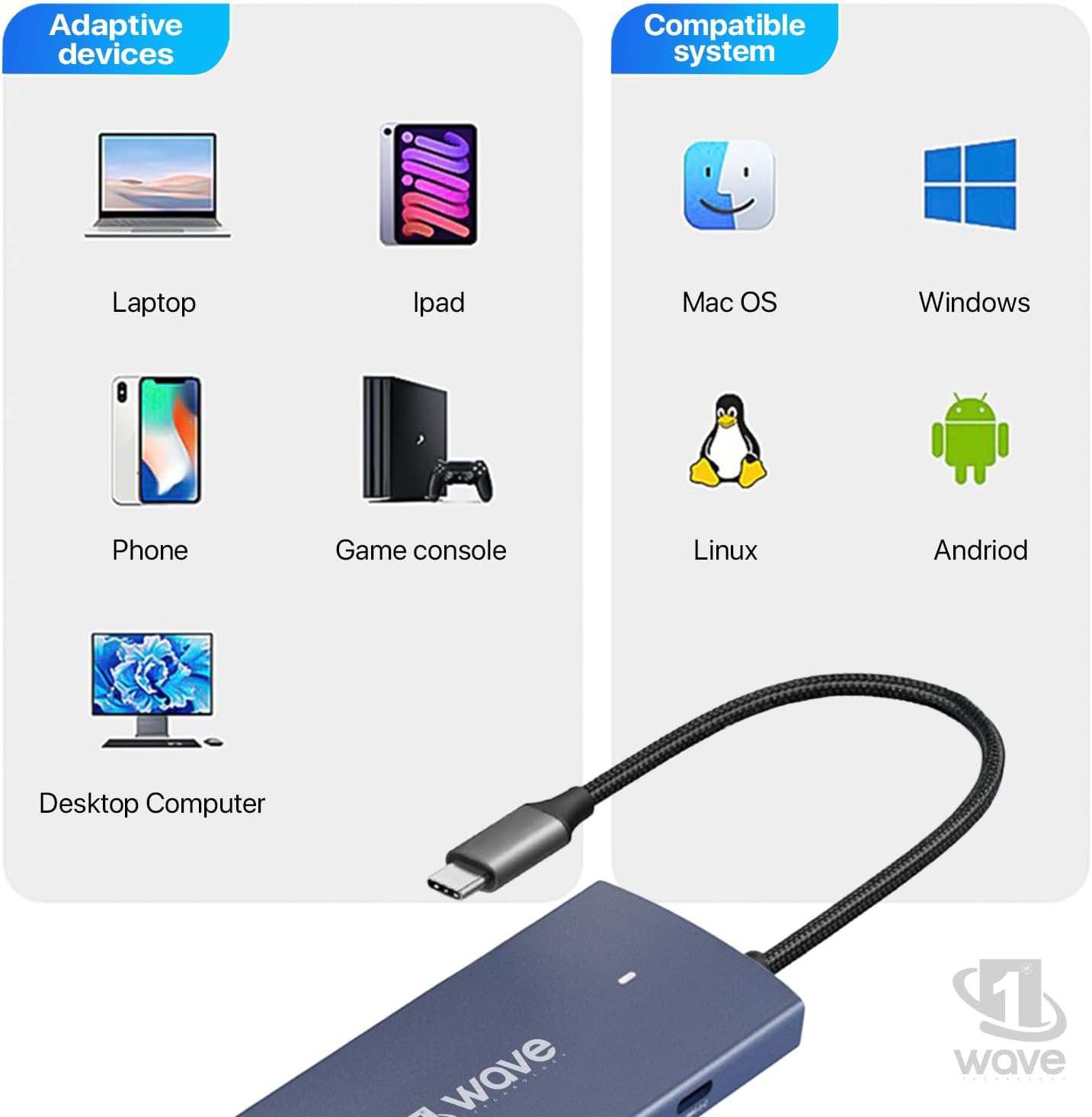 First Wave ProHub 9-in-1 USB-C Dock Hub – 4K HDMI 2.0, 100W PD, RJ45 GbE LAN, USB-C, 2× USB 3.2, USB 2.0, Micro SD & SD Card Slots, Portable Multiport Adapter for Laptop, MacBook, iPad, Metallic Blue