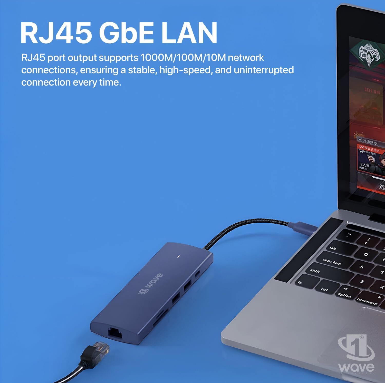 First Wave ProHub 9-in-1 USB-C Dock Hub – 4K HDMI 2.0, 100W PD, RJ45 GbE LAN, USB-C, 2× USB 3.2, USB 2.0, Micro SD & SD Card Slots, Portable Multiport Adapter for Laptop, MacBook, iPad, Metallic Blue