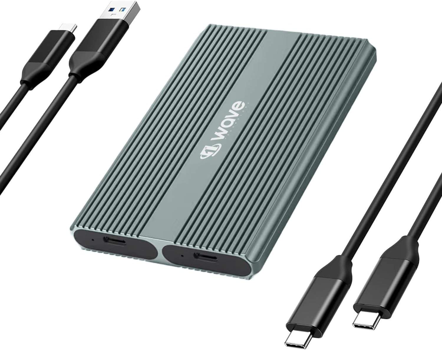 First Wave TwinDrive Dual NVMe SSD Enclosure – USB-C 3.2 Gen 2 (10Gbps), Aluminum Alloy Body, Tool-Free Installation, Dual-Bay External SSD Case for NVMe M.2 PCIe SSDs, Metallic Grey