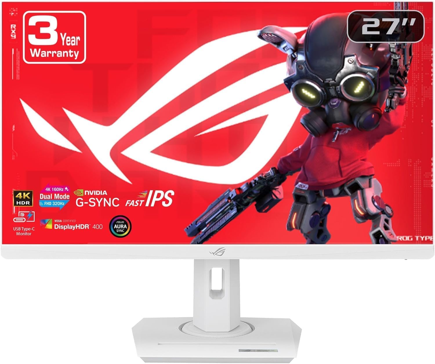 ASUS ROG Swift XG27UCG-W Gaming Monitor – 27", 4K UHD, 1ms Response, DisplayPort + HDMI + USB-C, White