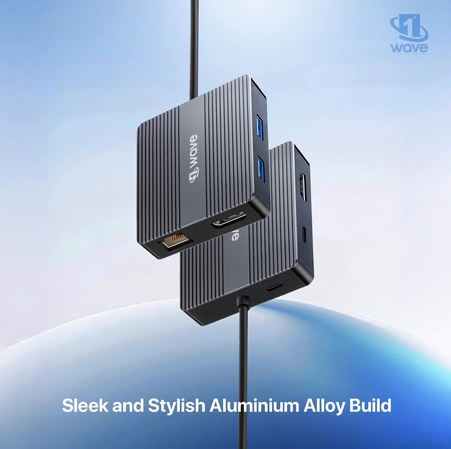 First Wave SlimDock 7-in-1 USB-C Hub – 2× USB 3.2, USB-C 3.2 (10Gbps), 100W PD Fast Charging, HDMI 4K@60Hz, DP 1.2, Gigabit Ethernet LAN, Aluminum Alloy, Metallic Grey Multiport Docking Station