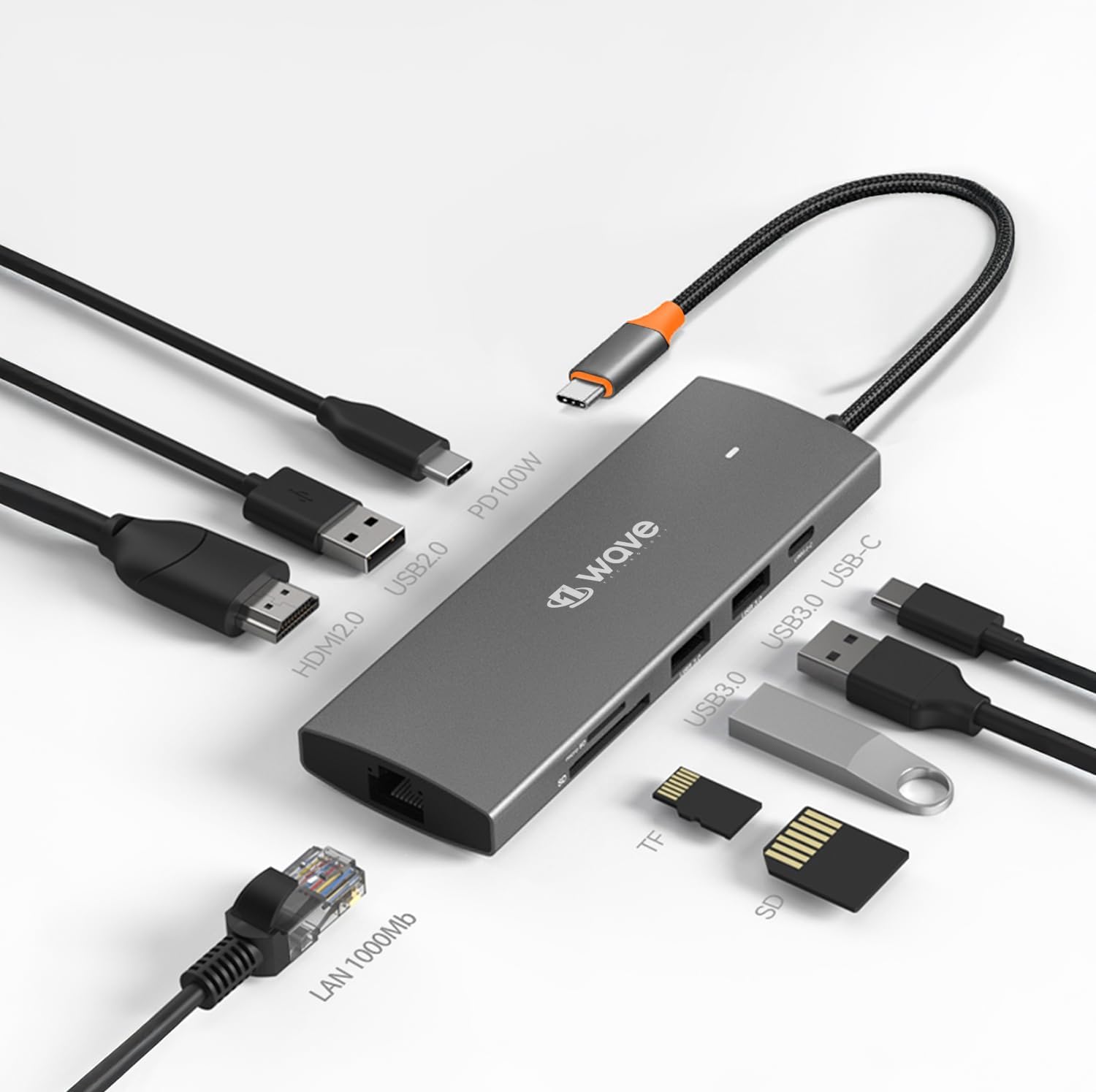 First Wave ProHub 9-in-1 USB-C Dock Hub – 4K HDMI 2.0, 100W PD, RJ45 GbE LAN, USB-C, 2× USB 3.2, USB 2.0, Micro SD & SD Card Slots, Portable Multiport Adapter for Laptop, MacBook, iPad, Metallic Blue