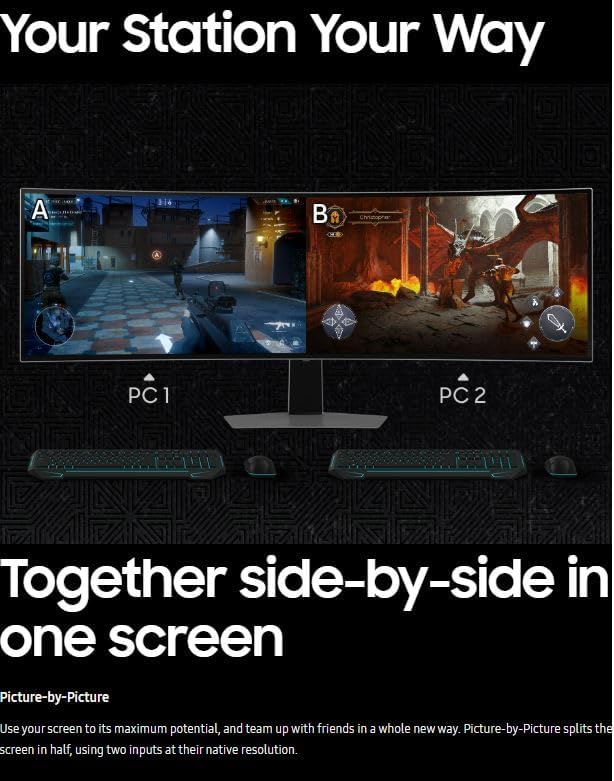 Samsung Gaming Monitor 49 inch G9 (G91SD) Odyssey OLED Dual QHD (5120 x 1440) 144Hz Refresh Rate 0.03Ms Response Time, NVIDIA G-Sync Compatible, Height Adjustable, Silver