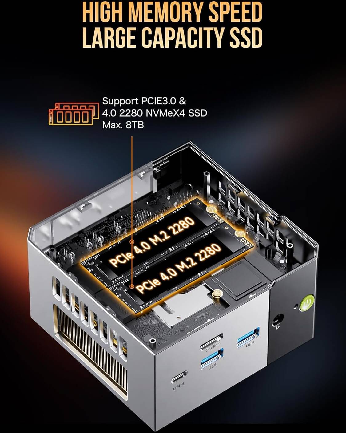 GMKtec AI Mini PC AMD Ryzen AI 9 HX-370 Serie(5.1GHz) Mini Gaming Computers, 32GB LPDDR5X 1TB PCIe 4.0 SSD, Support, Triple Screen 8K Display, WiFi 6 & USB4/Oculink Interface | EVO-X1