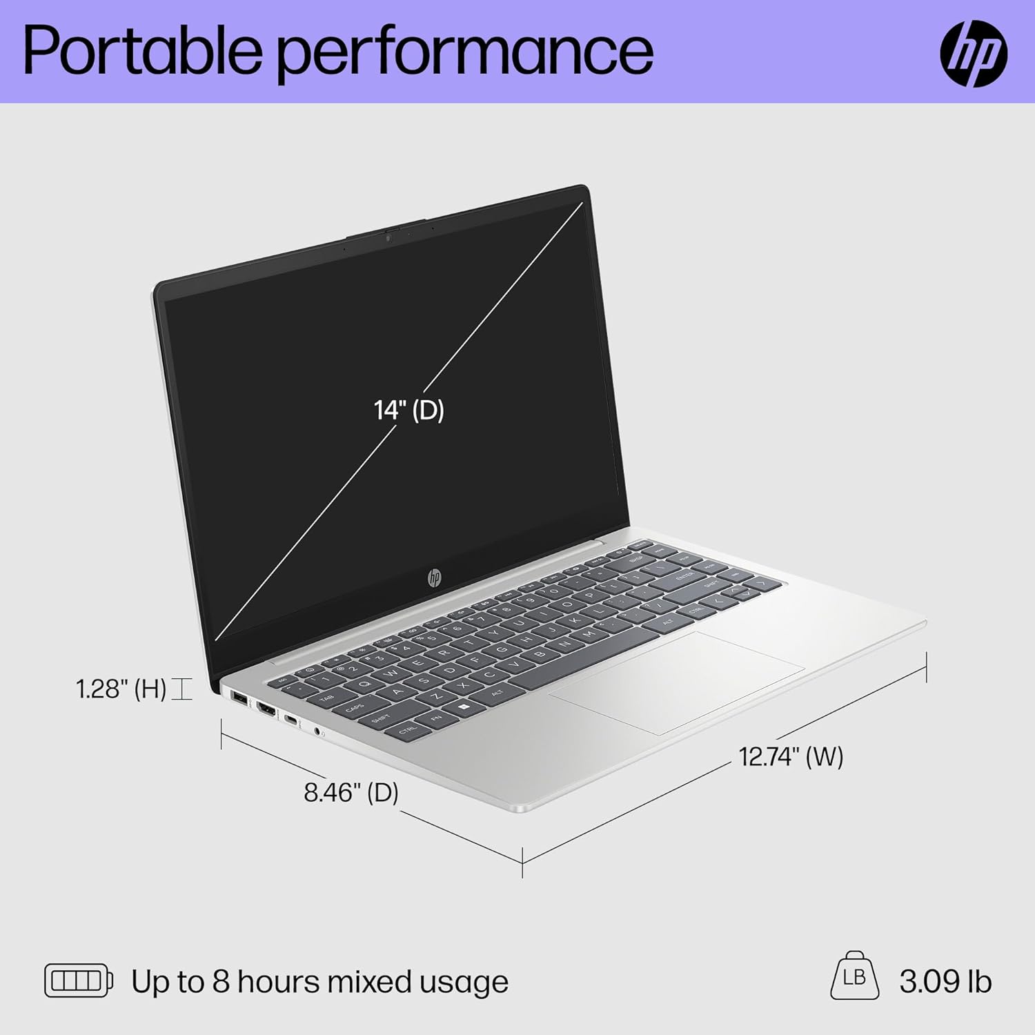 HP 14-EP0201NIA Laptop – Intel Core i7-13th Gen Processor, 8GB RAM, 512GB SSD, 14" Full HD Display, Backlit Keyboard,Windows 11, Silver, English Keyboard
