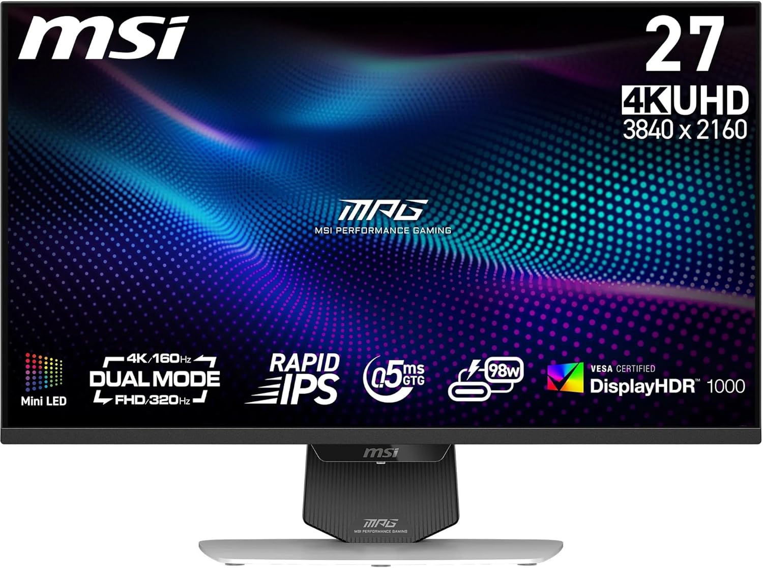 MSI MPG 274URDFW Gaming Monitor – 27" 4K UHD (3840×2160) IPS | Dual Mode | 160Hz / 320Hz | 0.5ms | HDR | G-SYNC Compatible | Flat Display MSI