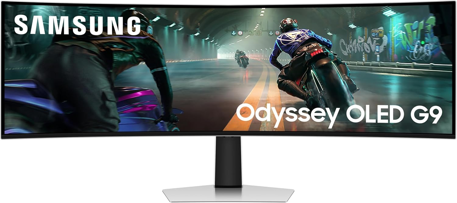 Samsung Gaming Monitor 49 inch G9 (G91SD) Odyssey OLED Dual QHD (5120 x 1440) 144Hz Refresh Rate 0.03Ms Response Time, NVIDIA G-Sync Compatible, Height Adjustable, Silver
