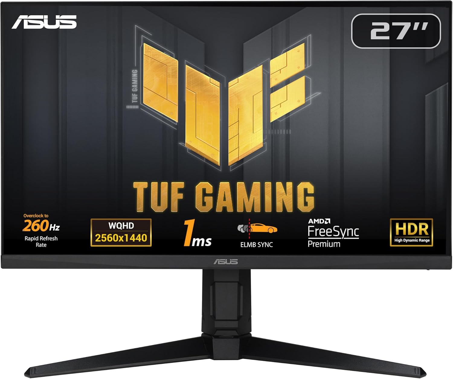 ASUS TUF Gaming VG27AQL1A   27" QHD (2560?1440) Fast IPS Gaming Monitor, 170 Hz, 1 ms (GTG), ELMB Sync, FreeSync Premium, G-SYNC Compatible, HDR400