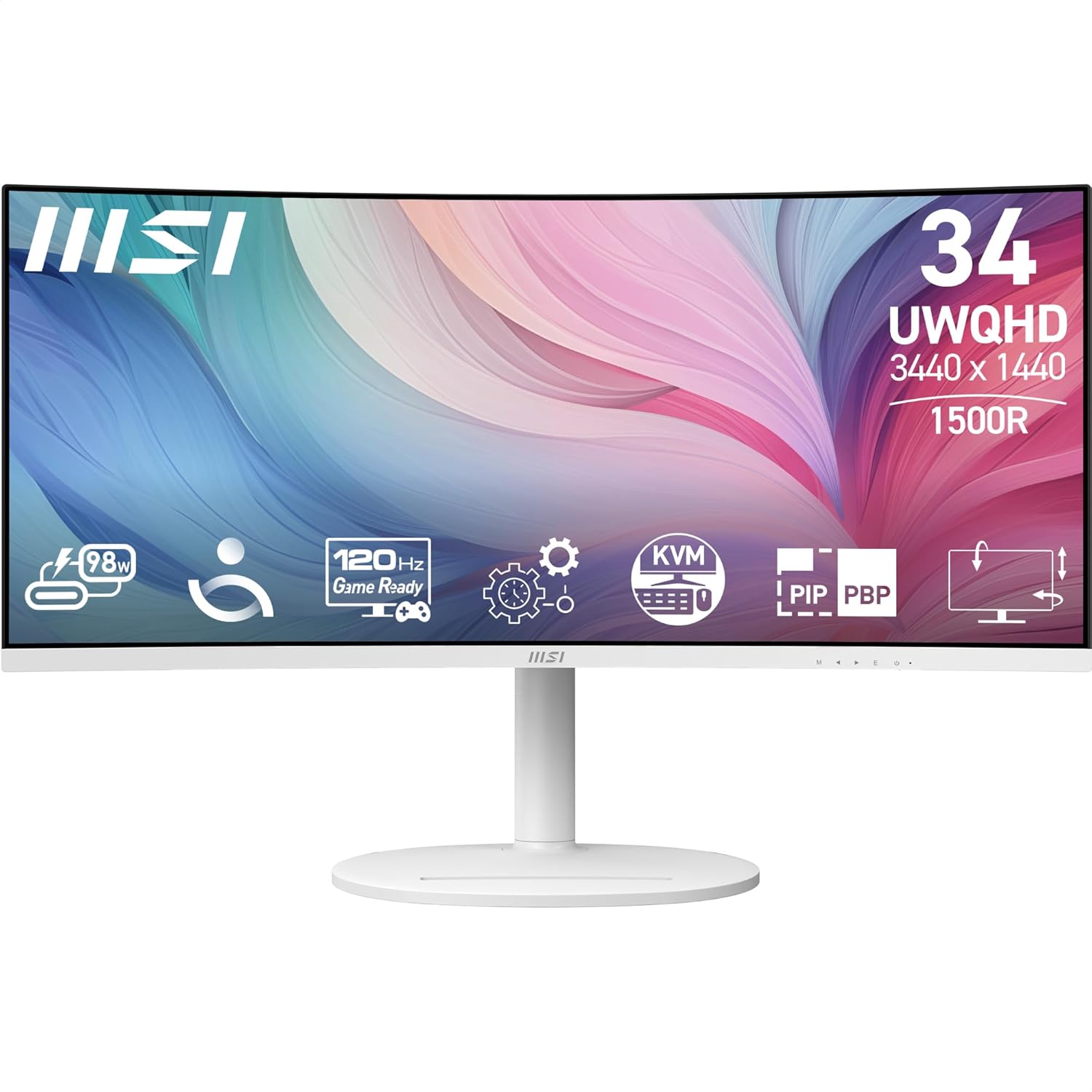MSI Modern MD342CQPW Curved Monitor – 34" UWQHD (3440×1440) VA | 120Hz | 1ms MPRT | USB-C 98W Power Delivery | Ultra-Wide Productivity Monitor MSI