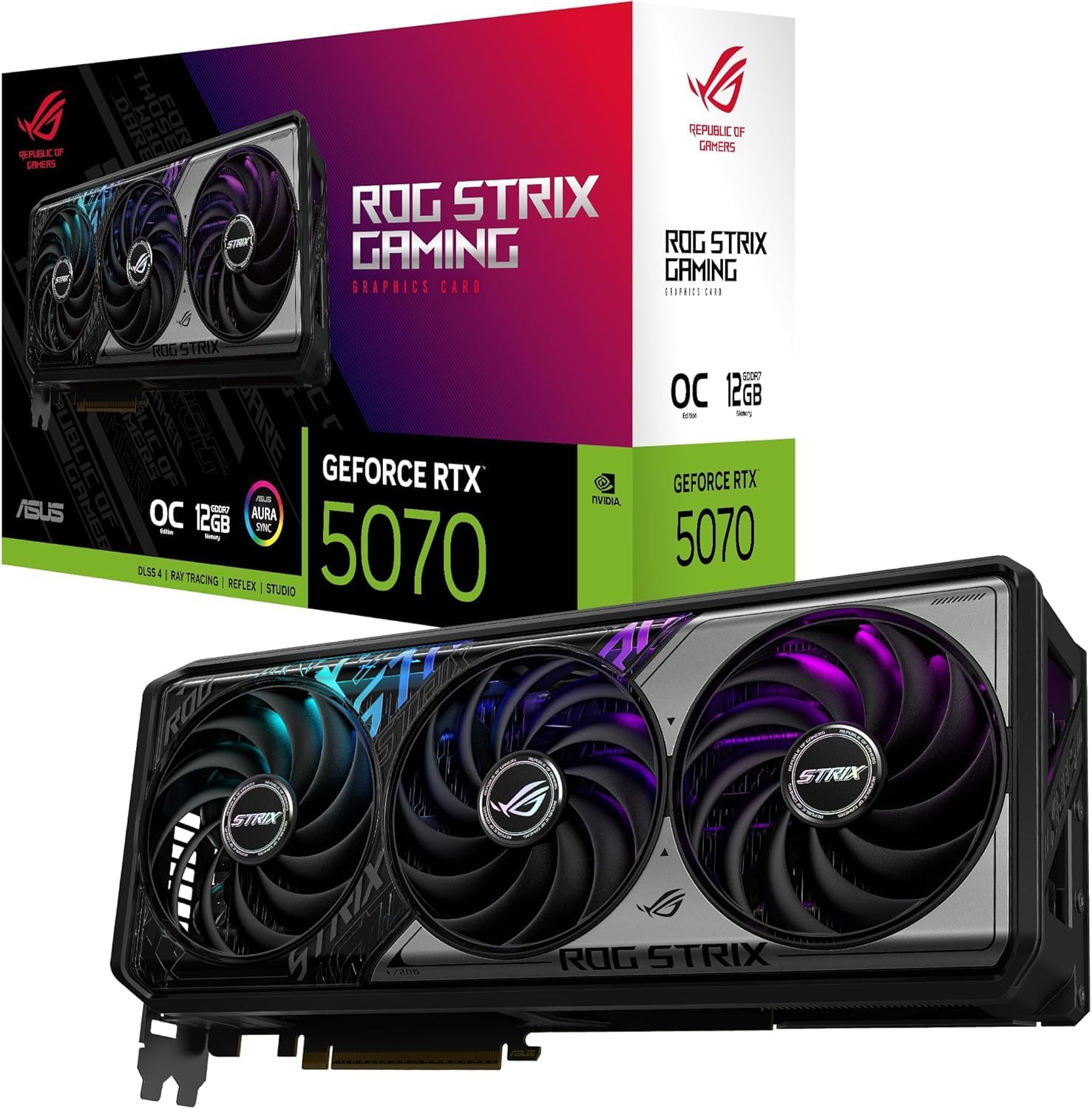 ASUS ROG Strix GeForce RTX 5070 Overclocked Edition Gaming Graphics Card – 12GB GDDR6, PCIe 4.0, Dual Fan Cooling, Ray Tracing, Aura Sync