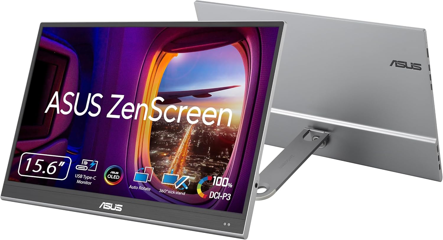 ASUS ZenScreen OLED MQ16AHE Portable Monitor, 15.6 FHD OLED with HDR10, USB-C, Mini HDMI & 360 Kickstand