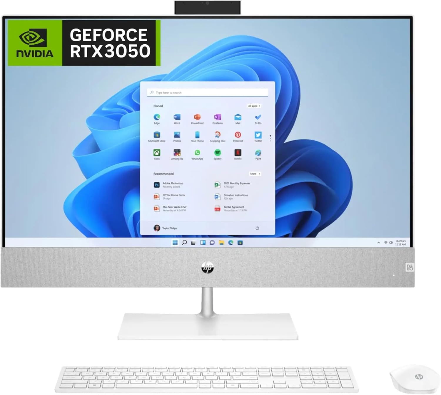 HP 27-ca2008ny All-in-One Desktop, 27.0'' FHD IPS Display, Intel Core i7-13700T, 16GB RAM, 512GB SSD, 4GB RTX 3050 Graphics, HP 710 USB Wireless Mouse & Keyboard, FreeDos, White | 9R7C5EA