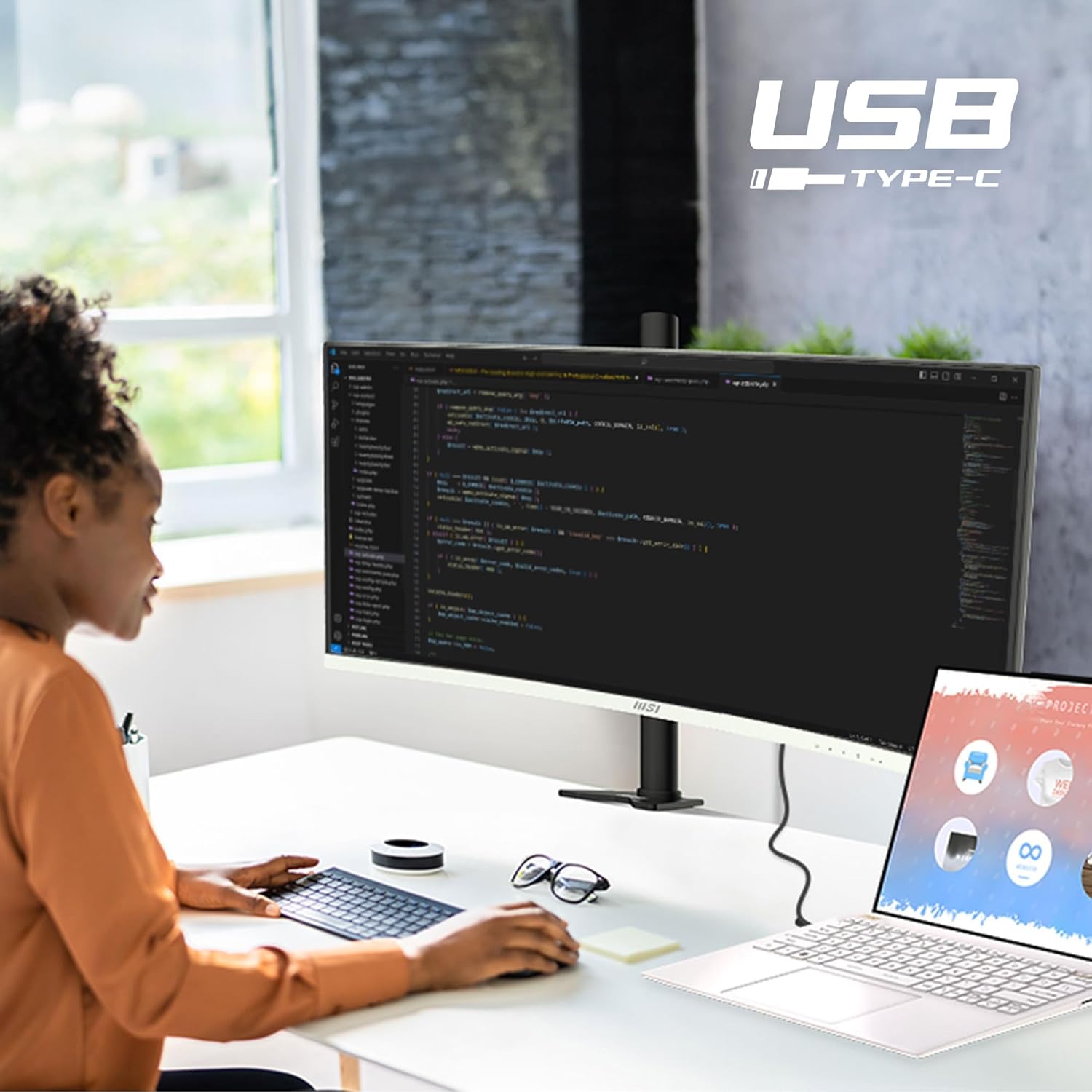 MSI Modern MD342CQPW Curved Monitor – 34" UWQHD (3440×1440) VA | 120Hz | 1ms MPRT | USB-C 98W Power Delivery | Ultra-Wide Productivity Monitor MSI