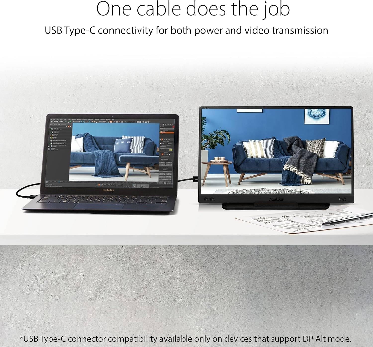 ASUS MB166C 15.6" Portable Monitor – 5ms Response Time, USB-C, Full HD 1920x1080, 60Hz, Black, EU Version