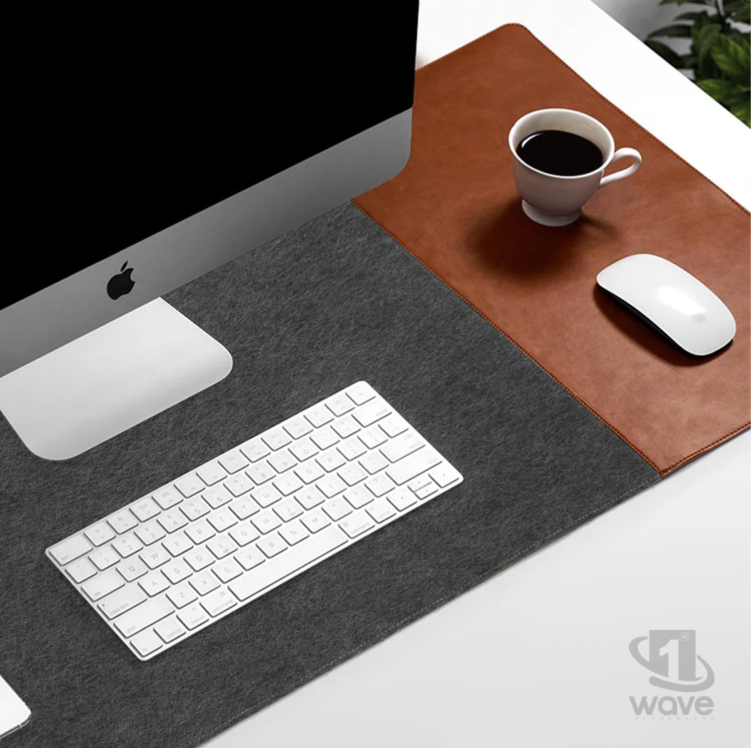 First Wave Signature Mat | Premium Desk Mat 100x35cm | Smooth Felt & Leather | Gaming, Office & Home | Clean & Organized Desk | Laptop, Keyboard & Mouse Pad | Anti-Slip, Water-Resistant | Grey-Tan