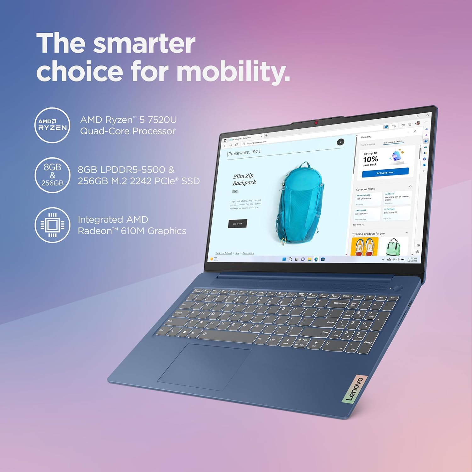 Lenovo IdeaPad IP3 15" Laptop   AMD Ryzen 5 7520U, 16GB RAM, 512GB SSD, 15.6" Full HD Display, Windows 11
