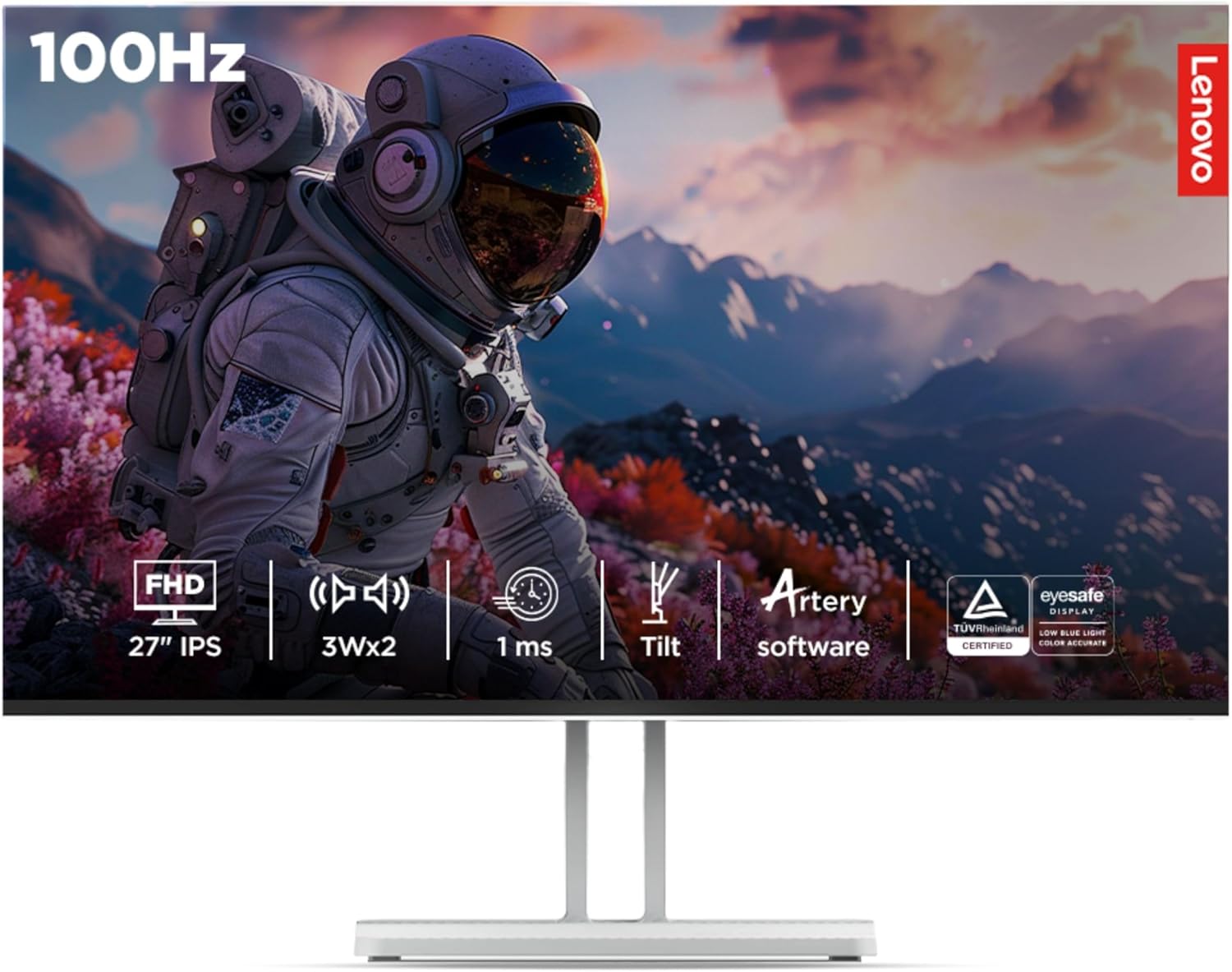 Lenovo L27i-4A 27" FHD IPS Monitor   100Hz, 1ms MPRT, HDMI & VGA, Built-in Speakers, Low Blue Light, Cloud Grey