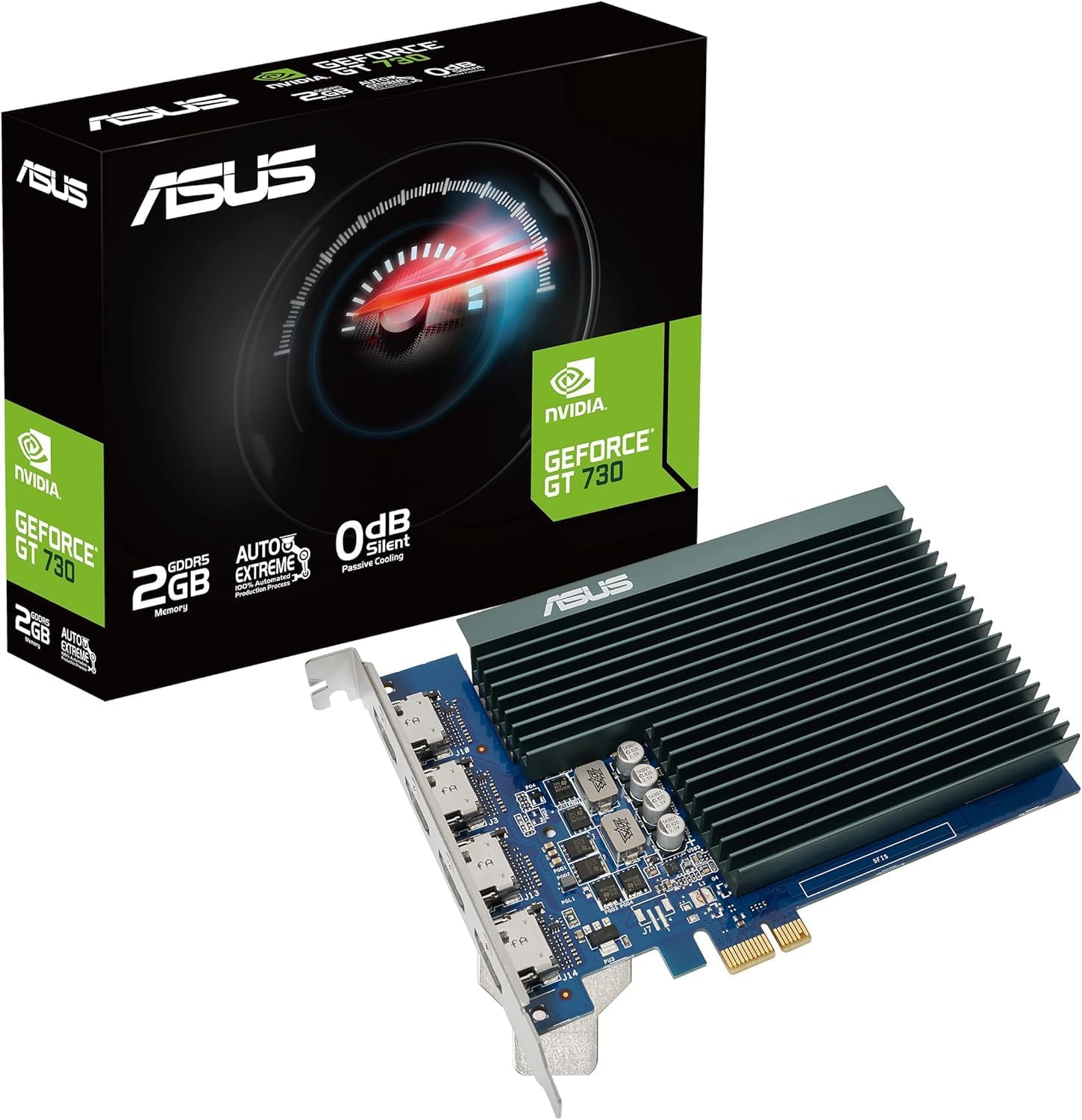 ASUS GT730 2GB GDDR5 4-Port Graphics Card – PCIe 2.0, Low Profile, Silent Cooling