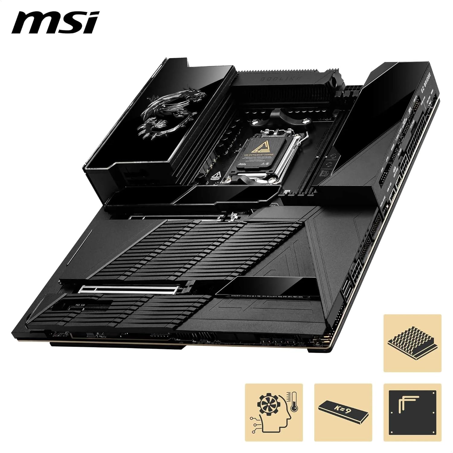 MSI MEG X870E GODLIKE AM5 DDR5 E‑ATX Motherboard – AMD X870E Chipset, PCIe 5.0, 7× M.2 Gen5+Gen4, DDR5 9200+ OC, Wi‑Fi 7, Dual 10G/5G LAN, USB4 & Ultra Connect for Ryzen 9000/8000/7000 MSI