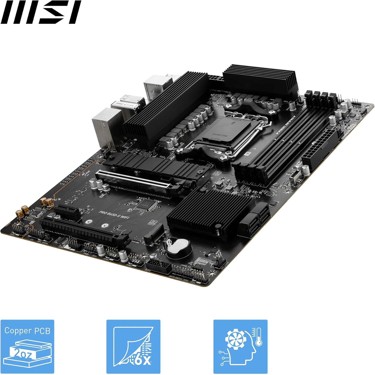 MSI PRO B650‑S WIFI AM5 DDR5 ATX Motherboard – AMD B650‑S Chipset, PCIe 4.0 x16, DDR5 7200+ OC, Dual M.2 Gen4 NVMe, Wi‑Fi 6E, Bluetooth 5.3 & 2.5G LAN for Ryzen 7000/8000/9000 Series MSI