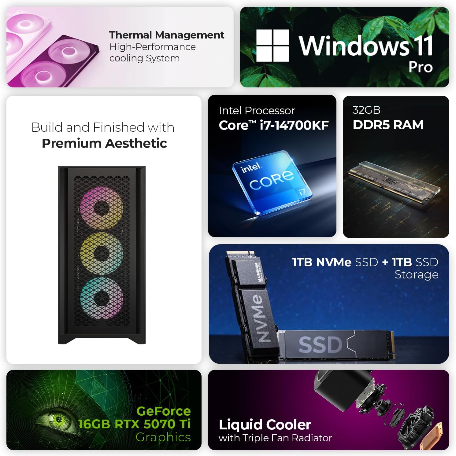 First Wave Black Shadow Professional Workstation PC – Intel Core i7-14700KF | 360mm Liquid Cooling | High-Performance Creator & Engineering Desktop | WiFi | 3-Year Warranty