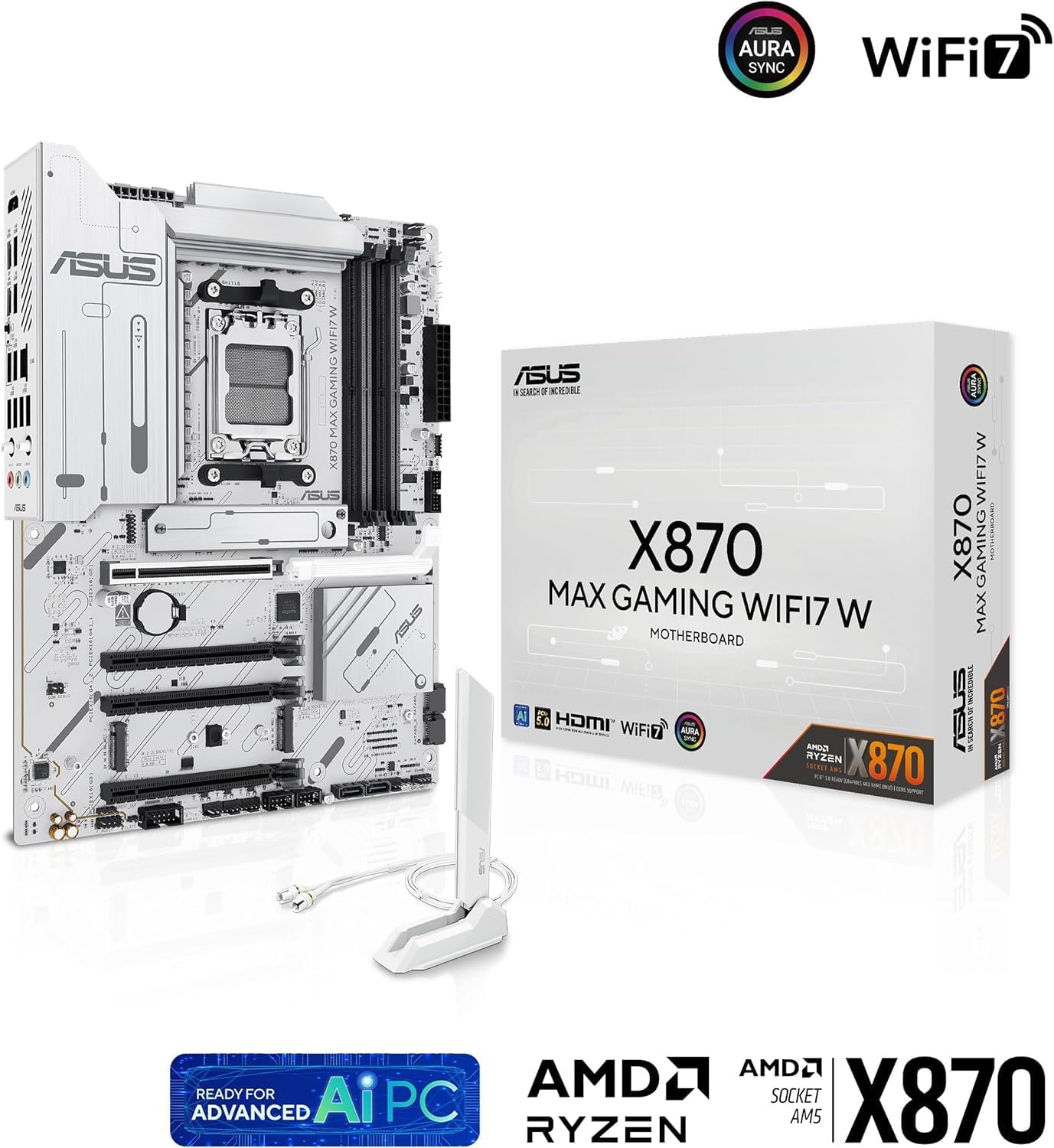 ASUS X870 Max Gaming WiFi7 Motherboard – AMD AM5 Socket, X870 Chipset, PCIe 5.0, USB4, Wi-Fi 7, Aura Sync RGB